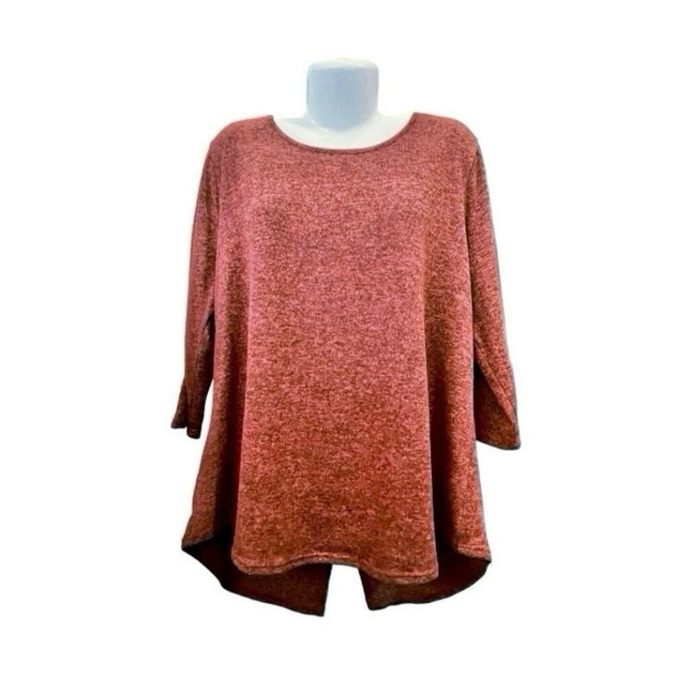 Perch by Blu Pepper Brick Orange Bow Tie Back Soft 3/4 Sleeve Sweater | Size 3XL
